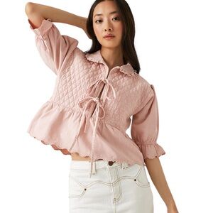 Seventy + Mochi Heidi Blouse NWT with Quilted Detail in Pink Dawn